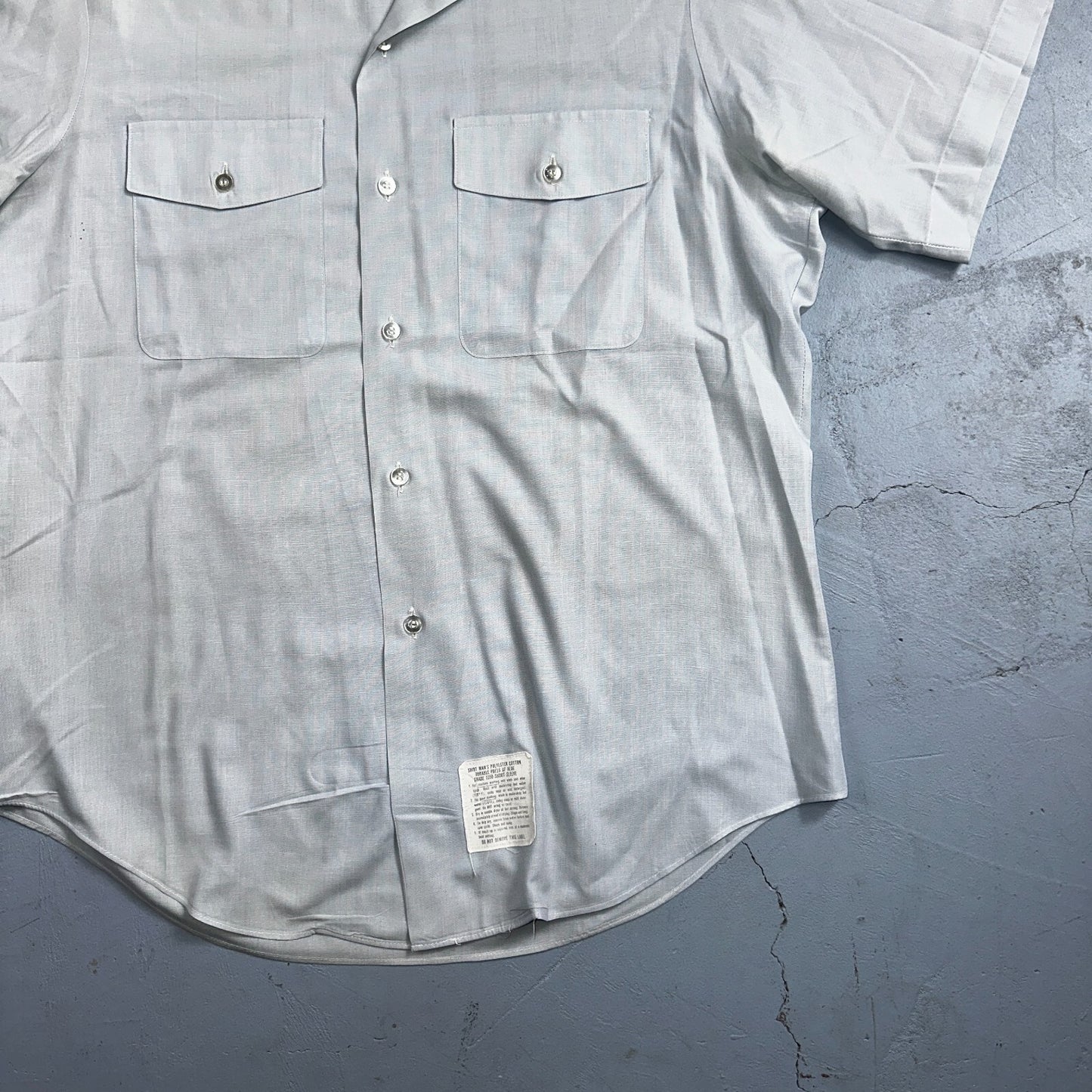 1973 US Army Vietnam War Men Blue Button Long Sleeve Shirt 16 DSA-100 1970s 70s