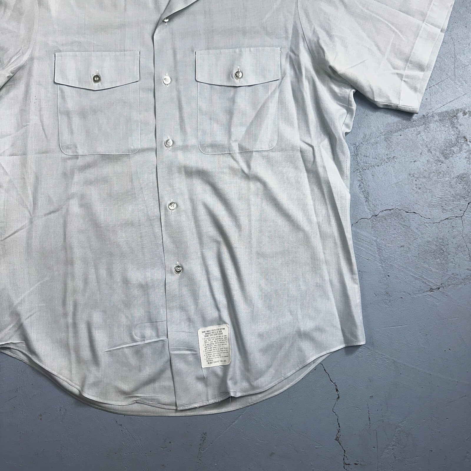 1973 US Army Vietnam War Men Blue Button Long Sleeve Shirt 16 DSA-100 1970s 70s