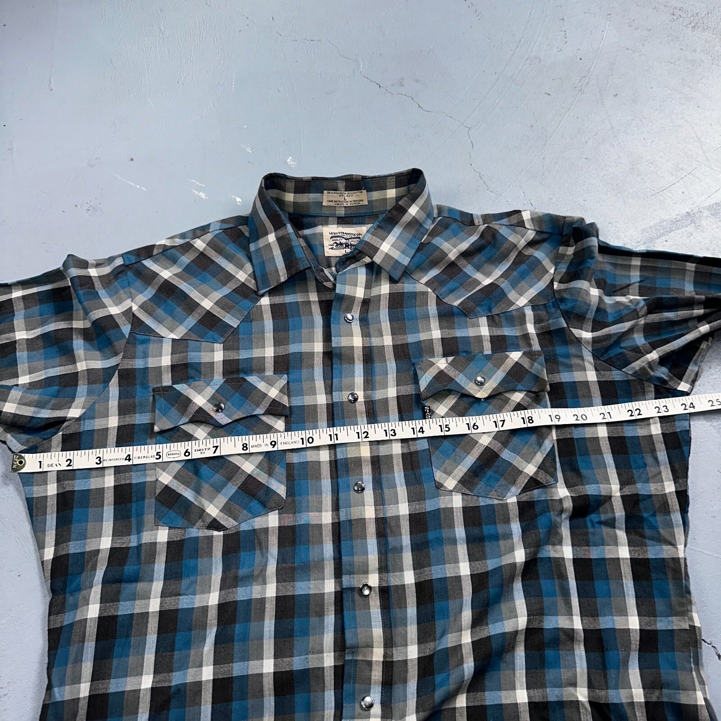 Levis VTG 1980s Pearl Snap Button Shirt Mens L Plaid 80s Cowboy Shirt Korea LS