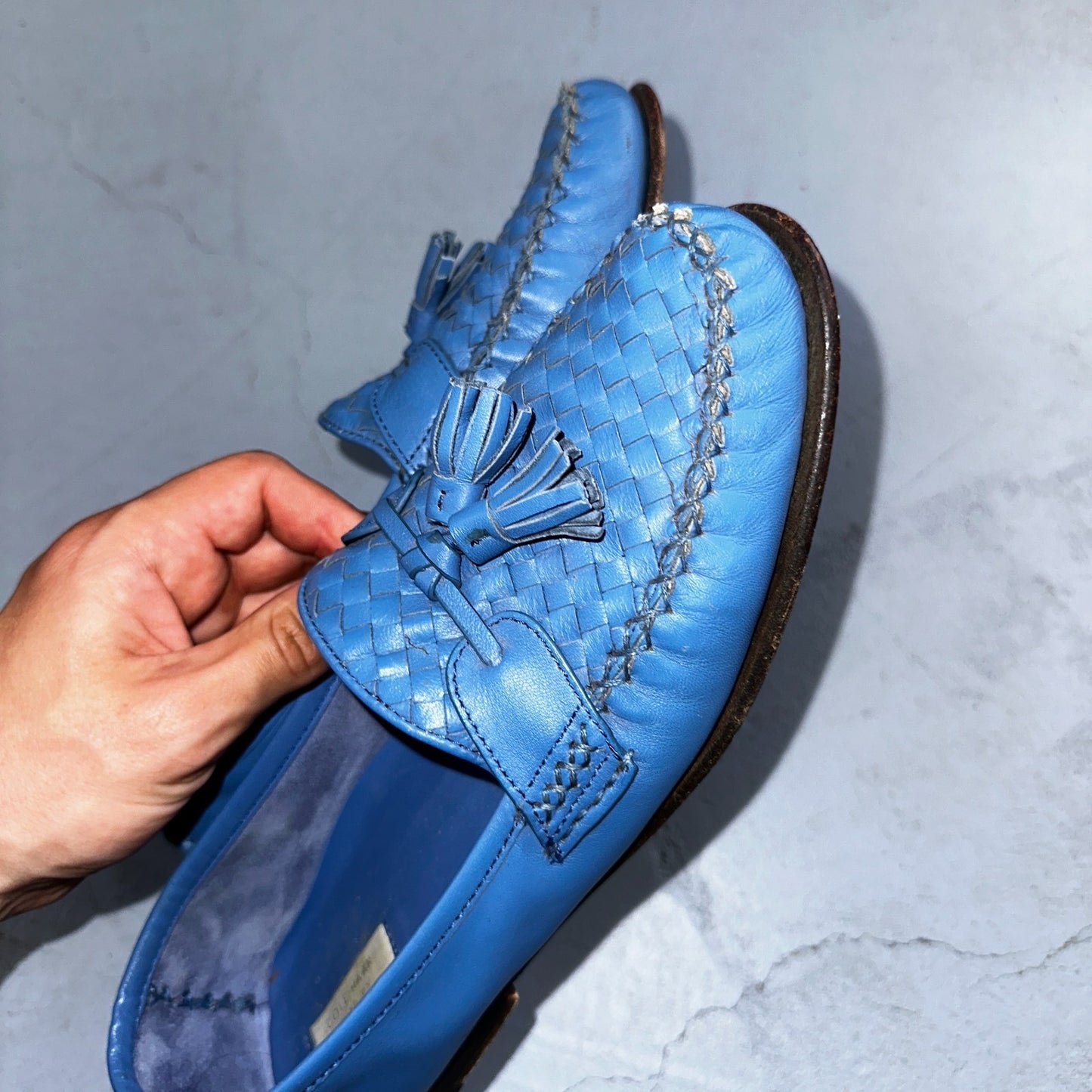 Cole Haan Women's Leather Tassel Loafers Size 9.5 B Blue Baby Cute Summer