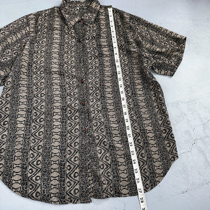 Hawaiian Regular Fit Shirt Men L Gray Geometric Tribal Button Up 80s VTG