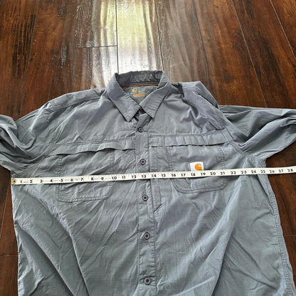 Carhartt Button Shirt XL Blue Force Long Sleeve Shirt Vented Relaxed Fit 101290