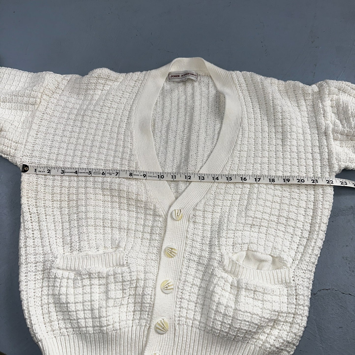 John Ashford USA VTG Sweater Mens Large Cardigan Button Front White Grandpa Core