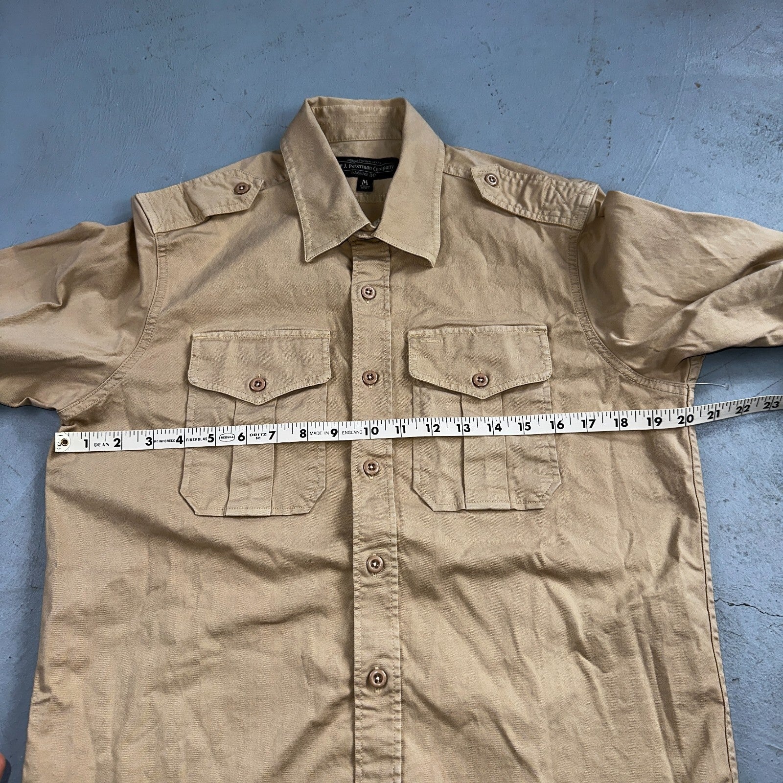 J Peterman Shirt Mens M Khaki Officer & Gentleman Field Shirt Safari Outdoor VTG