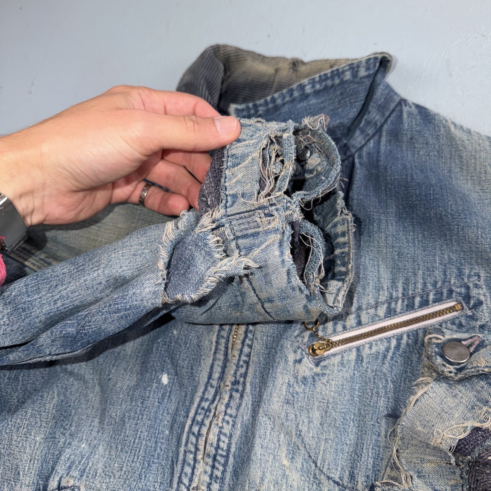 Vintage 50s 60s Hercules Blanket Lined Denim Bomber Jacket USA Coat Thrashed