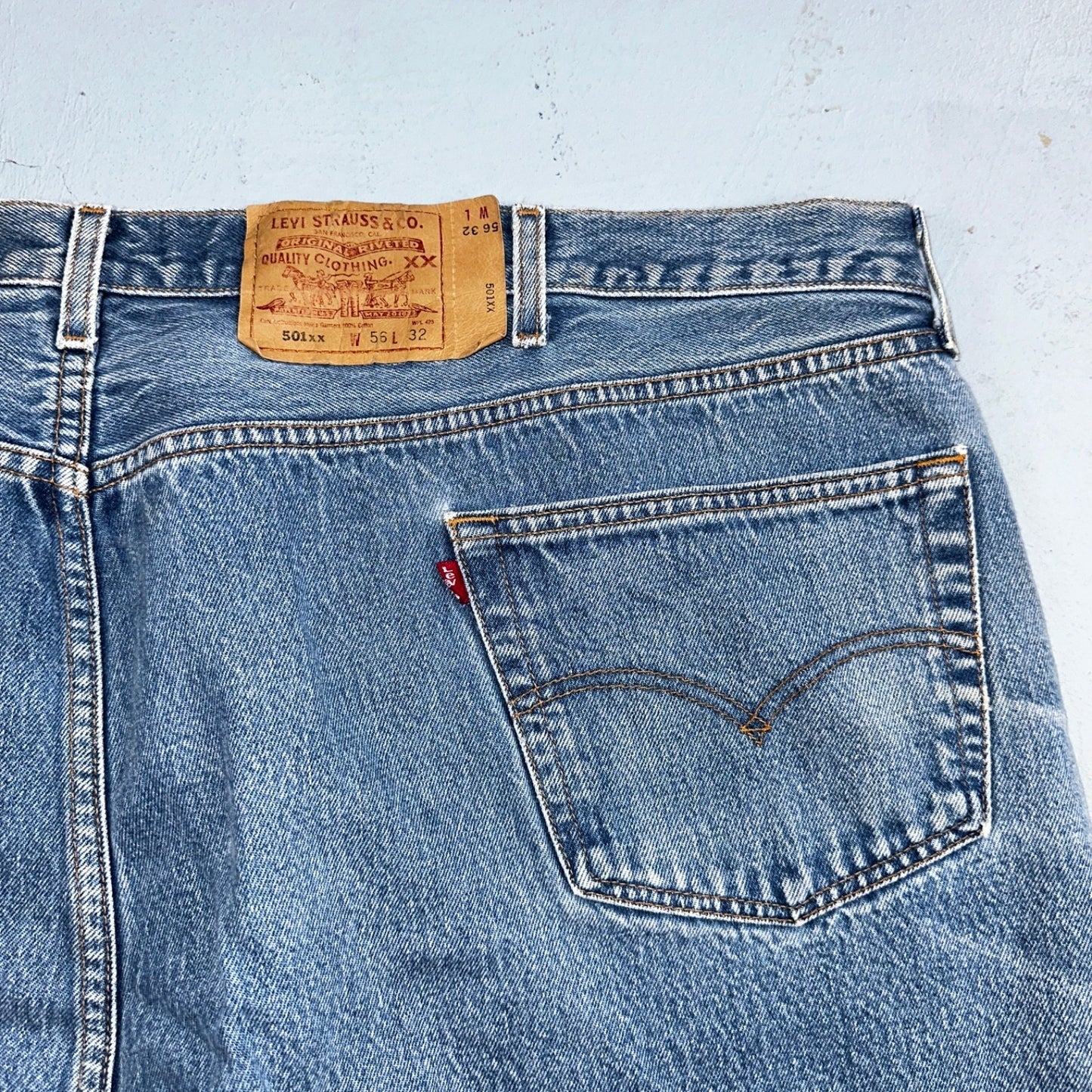 Levis 501 Vintage 90s Mex XX Straight Leg Jeans Blue Light Wash 56x32 Act 50x28