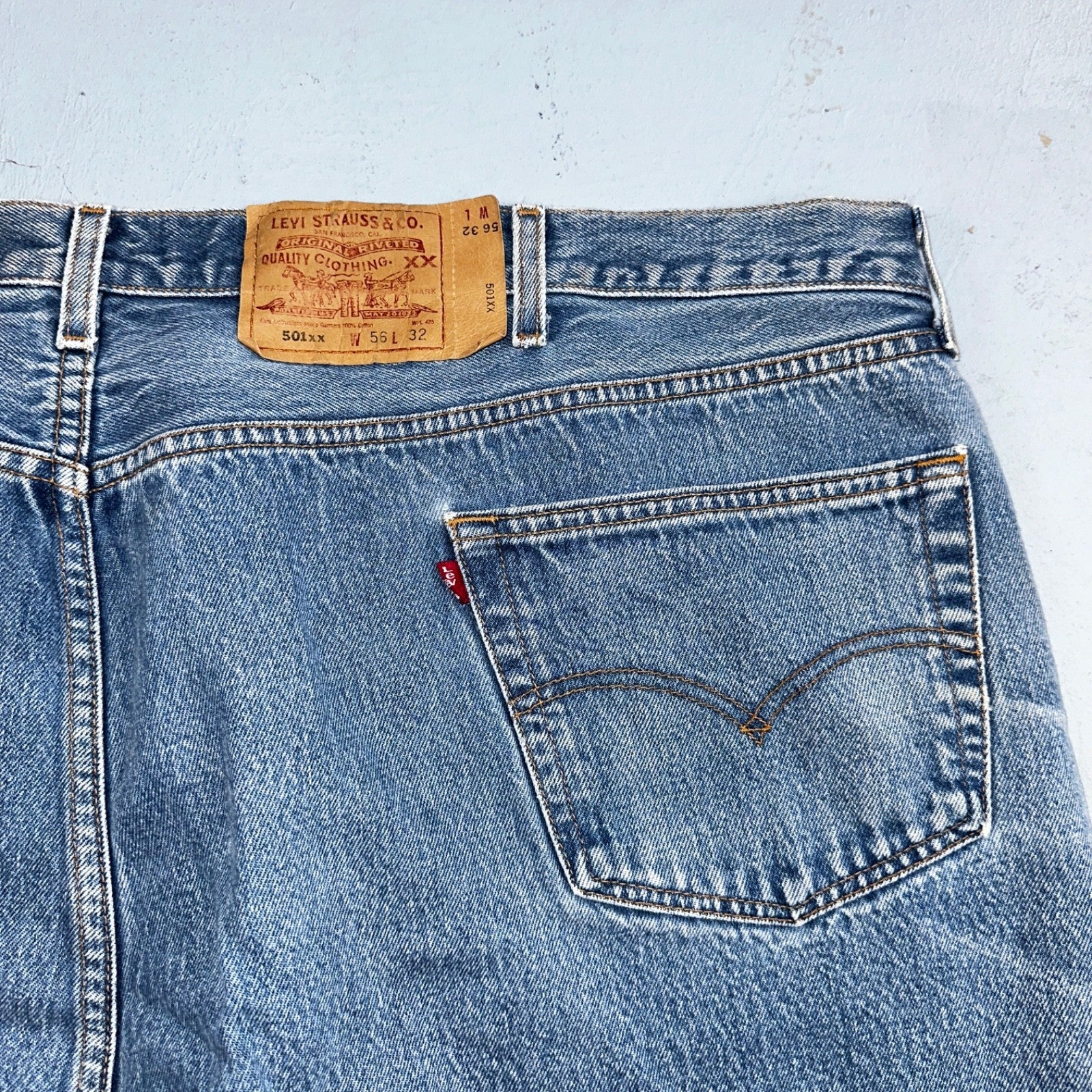 Levis 501 Vintage 90s Mex XX Straight Leg Jeans Blue Light Wash 56x32 Act 50x28