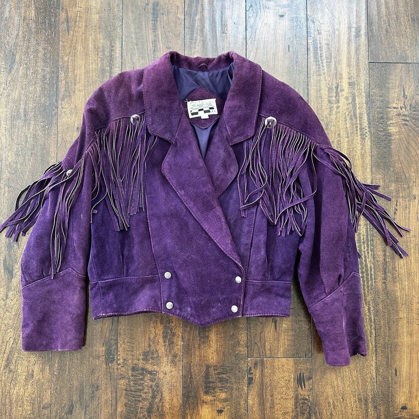 VTG Yearbook 1980s Suede Leather Jacket Purple Tassels Cowgirl Cowboy 80s 70s