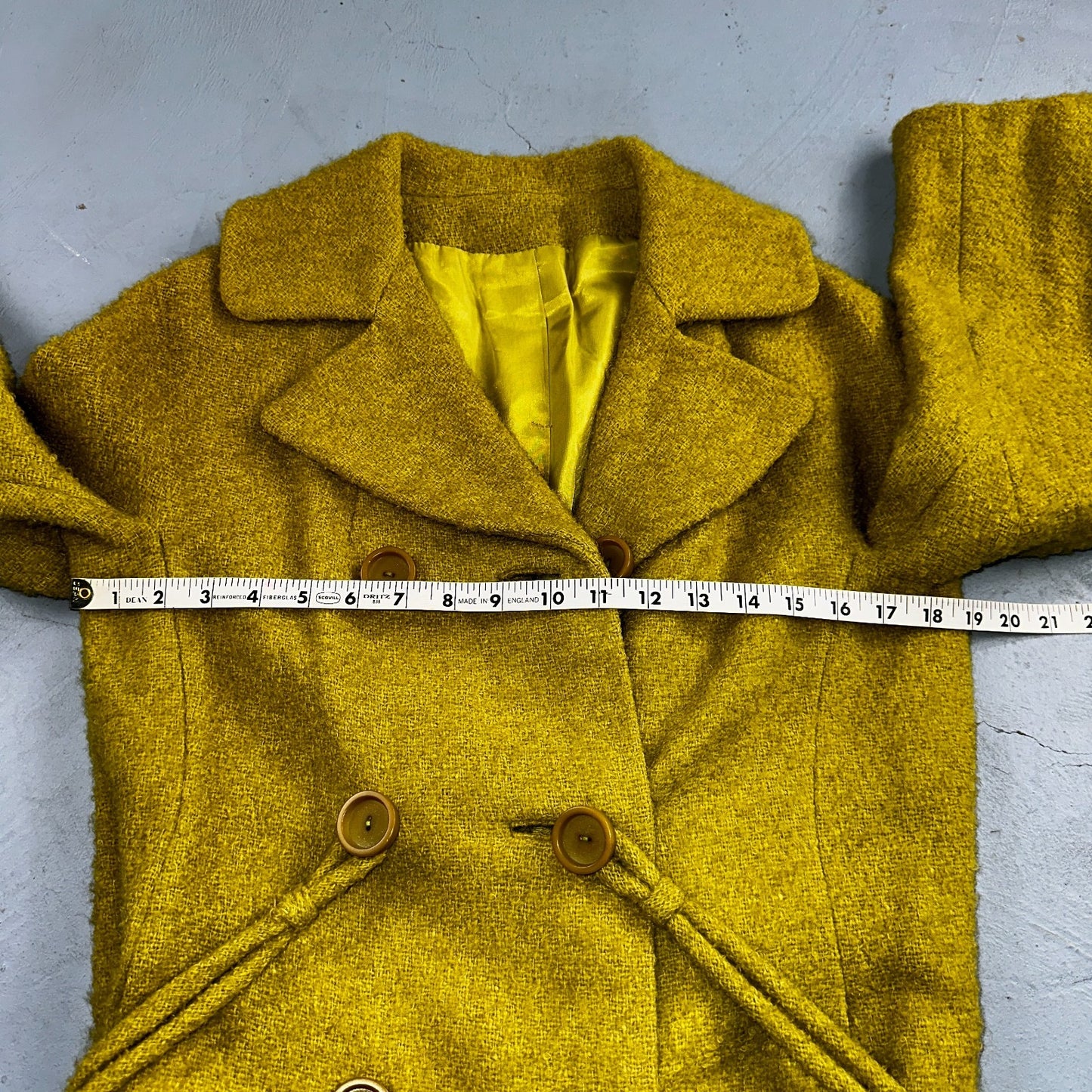 Vintage 60s Green Tennis Wool Coat ILGWU Union Mod Double Breasted Rockabilly