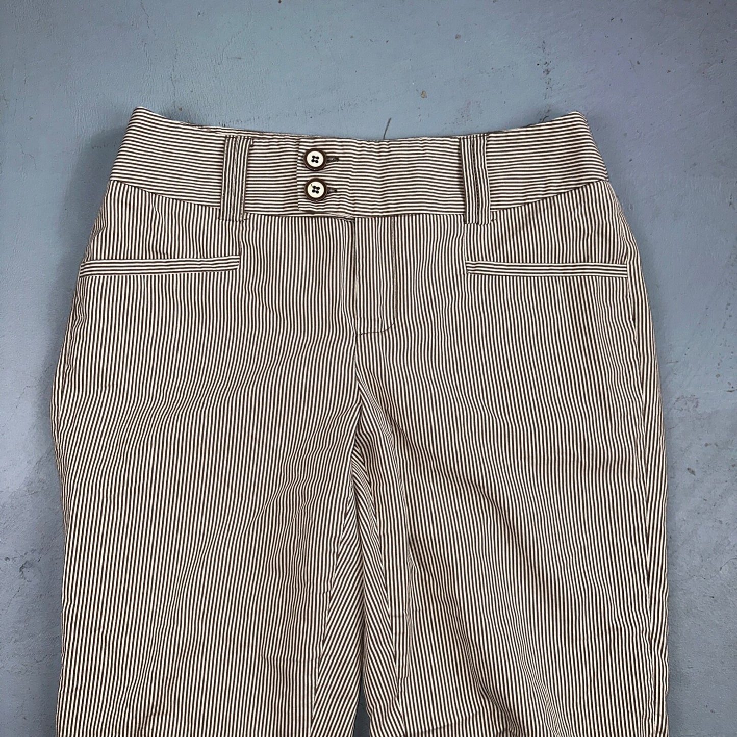 GRACE Brown & White Striped Casual Pants Cropped Size 4 Y2K VTG Cotton Nylon
