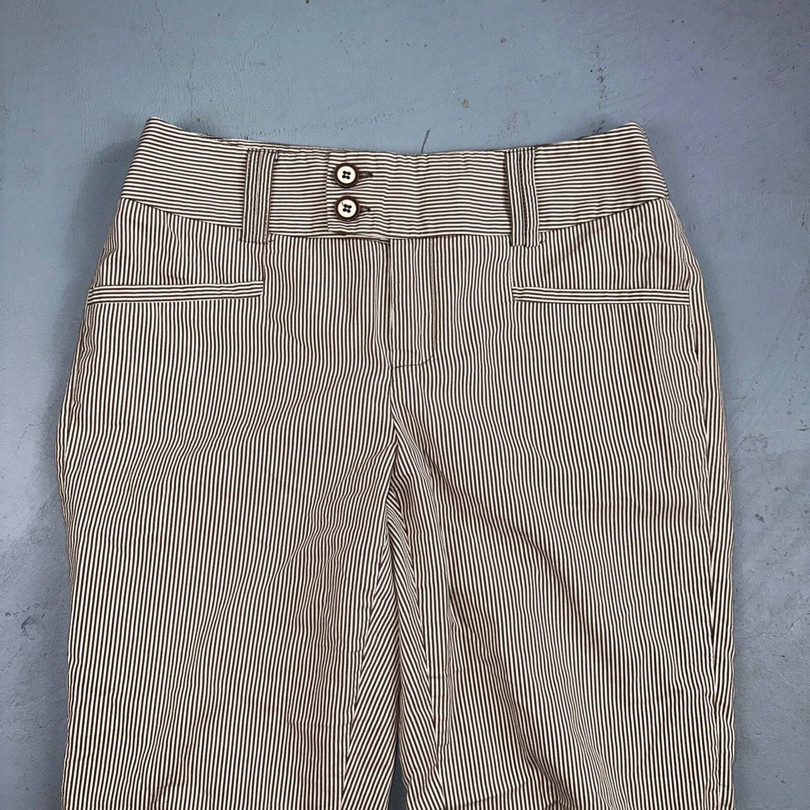 GRACE Brown & White Striped Casual Pants Cropped Size 4 Y2K VTG Cotton Nylon