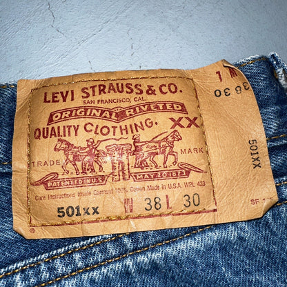 Levis 501 Vintage 90s USA XX Straight Leg Jeans Blue Med Wash 38x30 Act 36x27