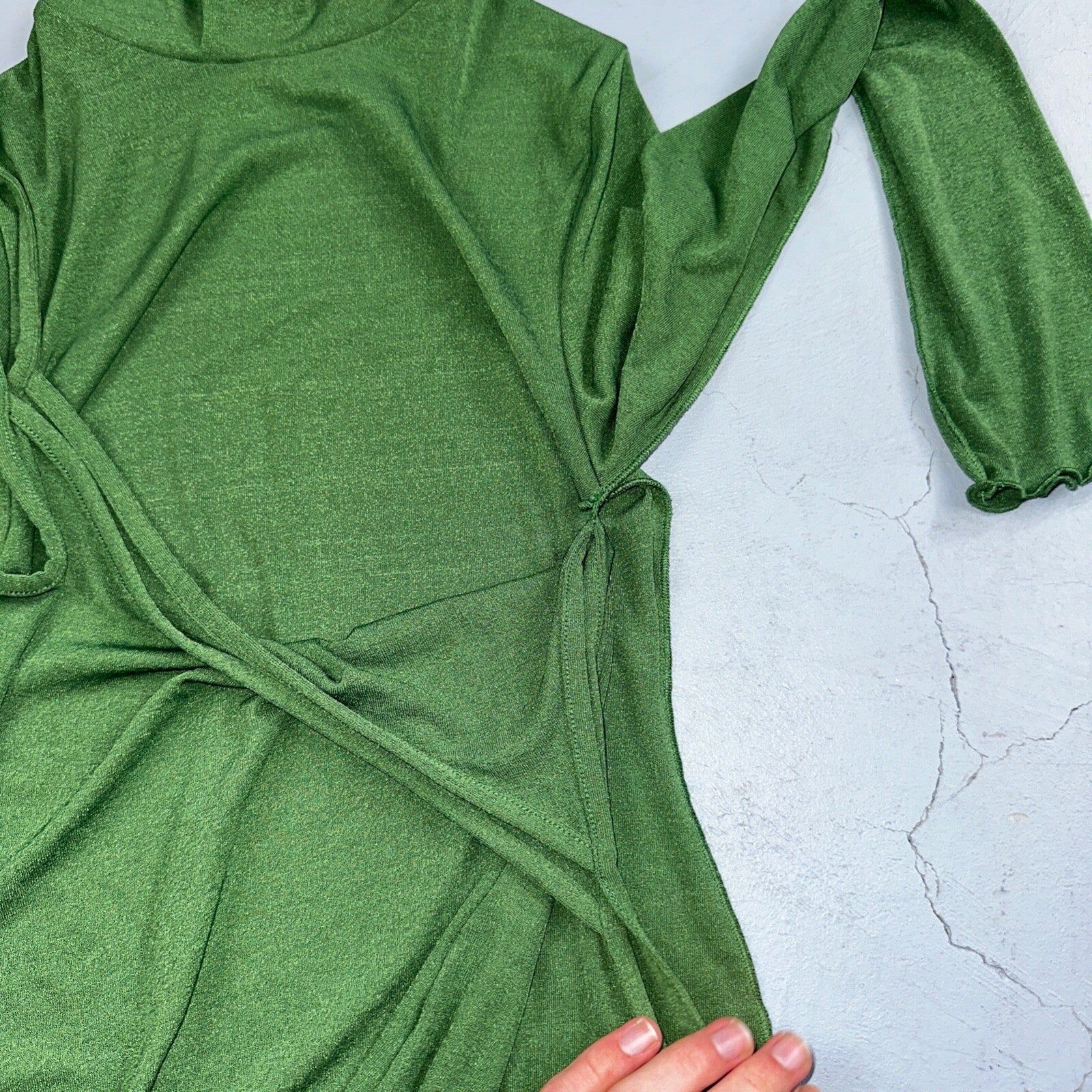 Topshop Women's Maxi Dress S Green Polyester Elastane Maxi Long Mock Neck