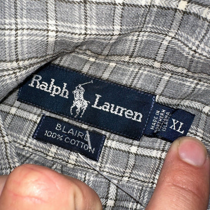 Ralph Lauren Shirt VTG XL Gray Blaire Cotton Long Sleeve Button Up Down Plaid