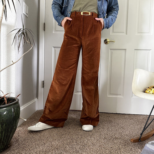 VTG Alpaq California 1970s Pants 26x31 Brown Velour High Waist Flair Rockabilly