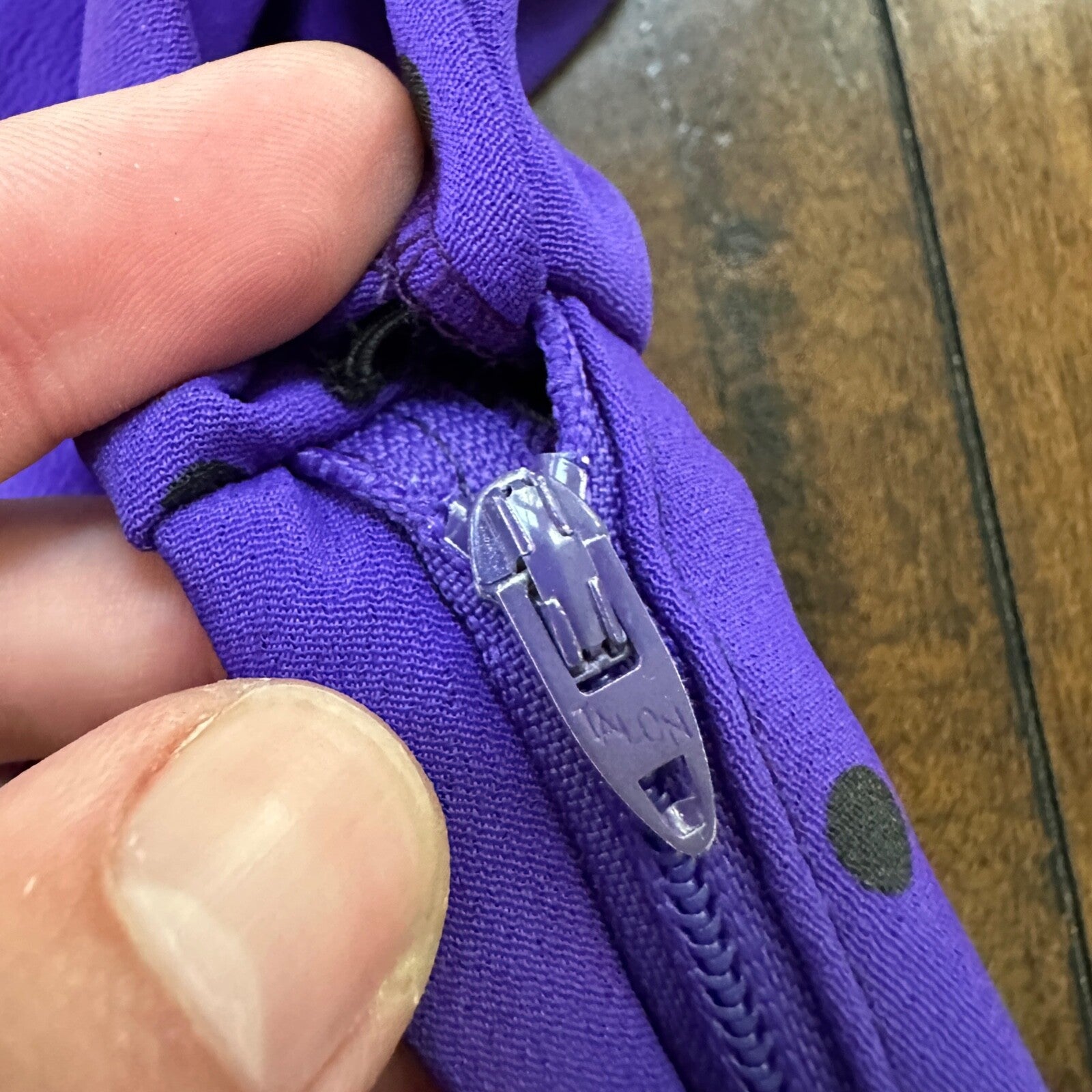 Vintage Katie MFG Purple Print Polka Dot 80s Midi Dress Size Small