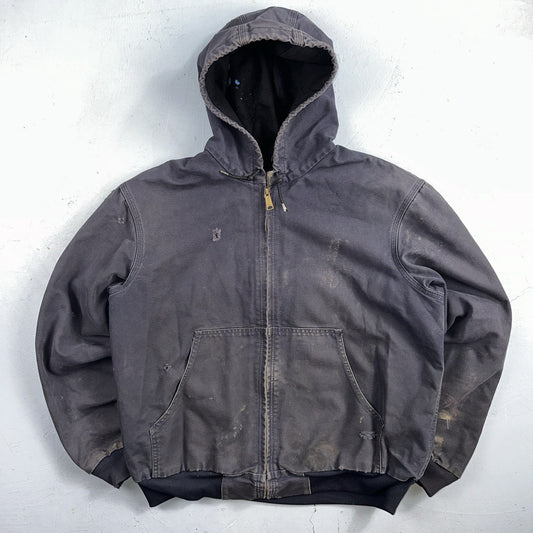 Carhartt Jacket VTG Mens Large Purple Hooded Distressed Bomber J208 MDT Thrashed