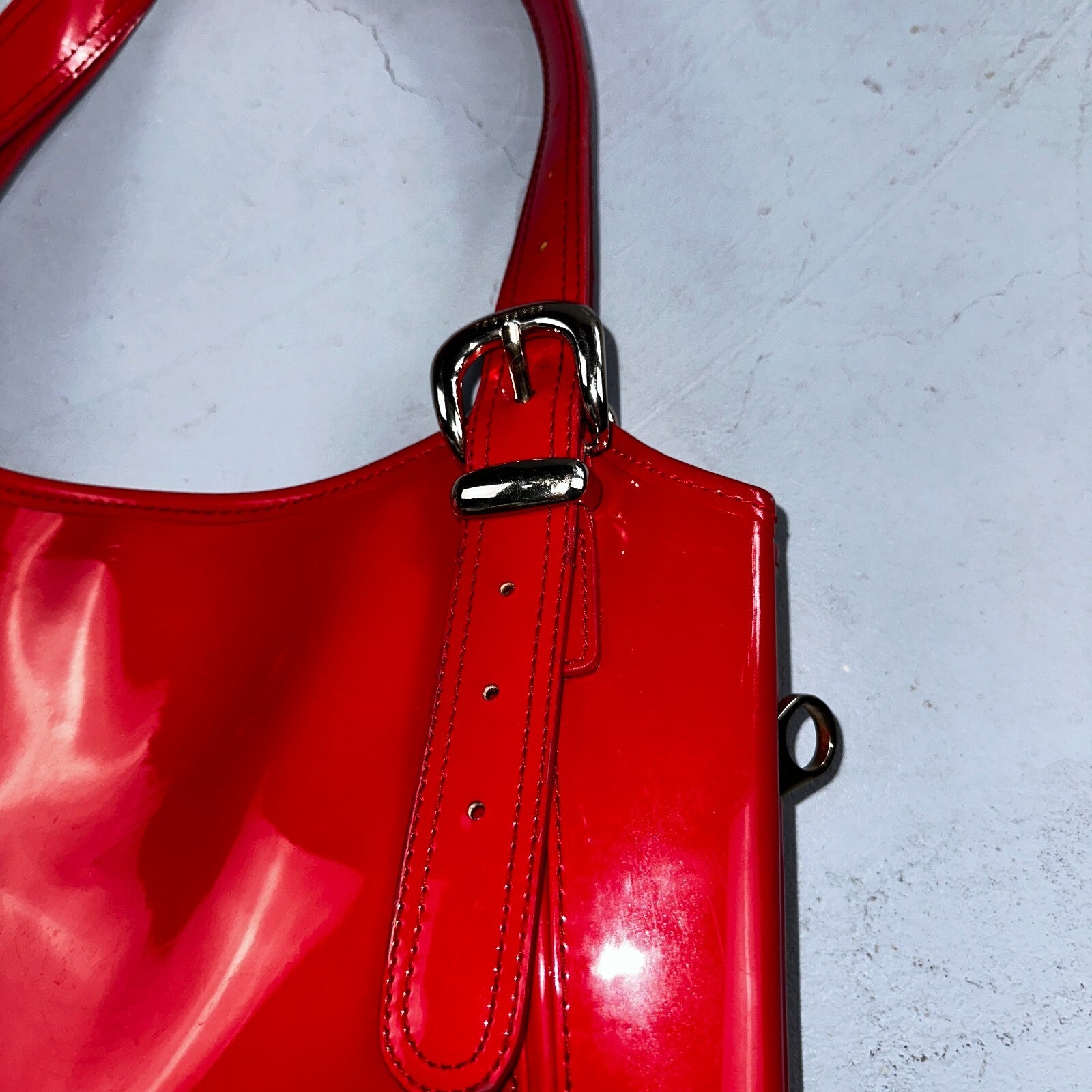 Ted Baker Red Patent Leather Quilted Large Stitch Tote Bag Purse Statement Y2K