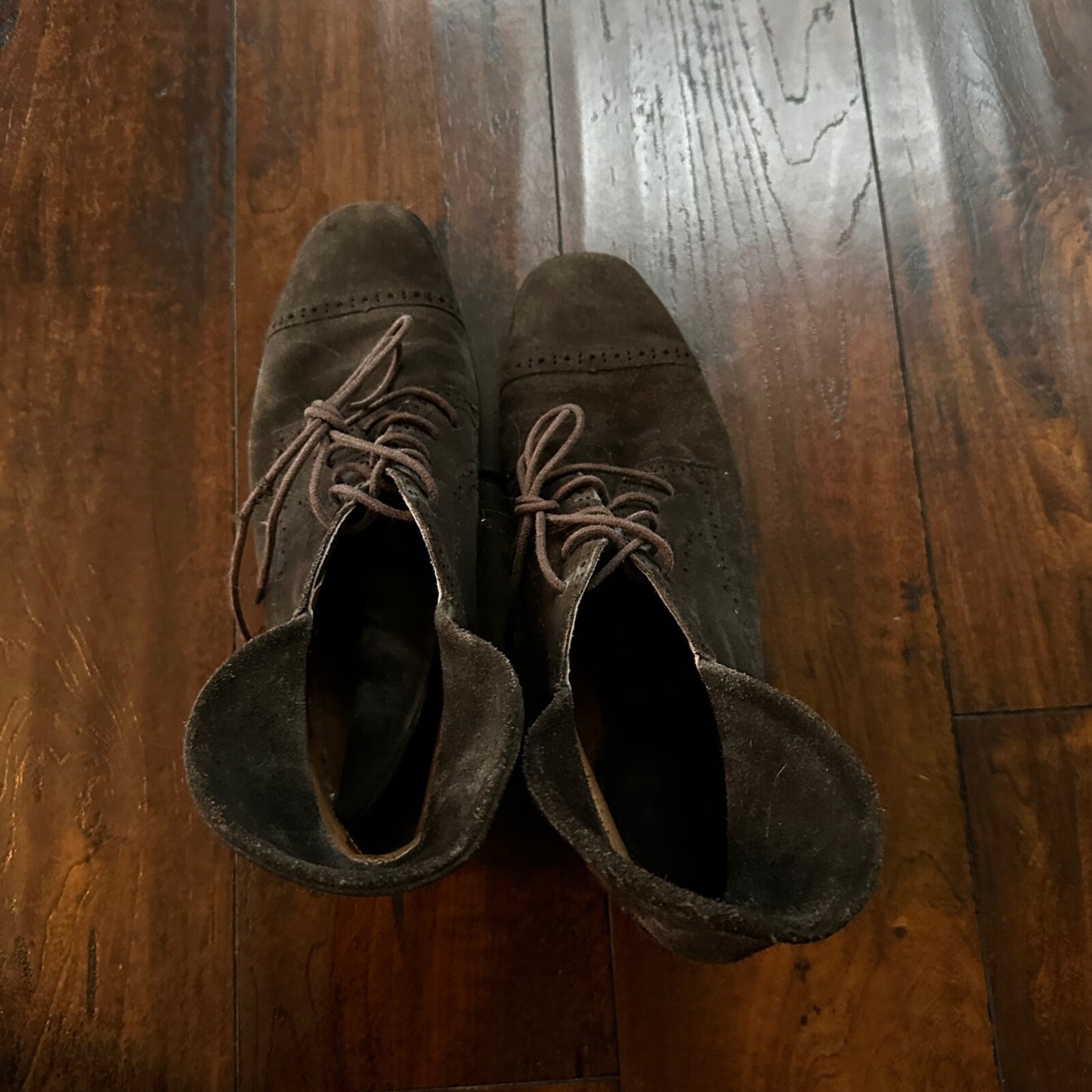 Brown Lace Leather Ankle Boots 8.5 Bootie Bettye Muller Hi Block Heel