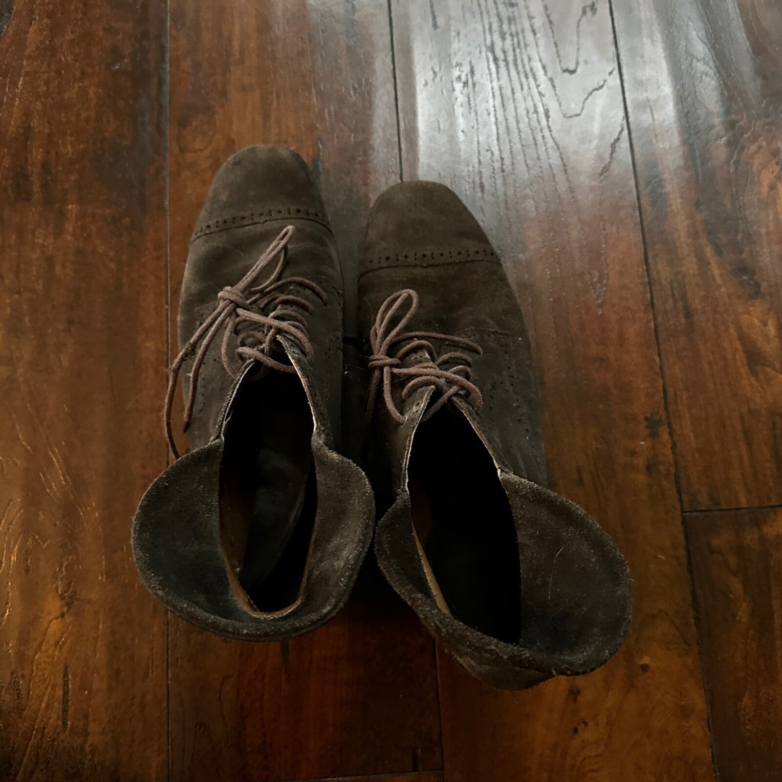 Brown Lace Leather Ankle Boots 8.5 Bootie Bettye Muller Hi Block Heel