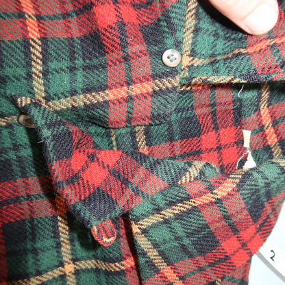 VTG 60s Wool Button Down Shirt Loop Wool Plaid Flannel Shirt 50s Red Rockabilly