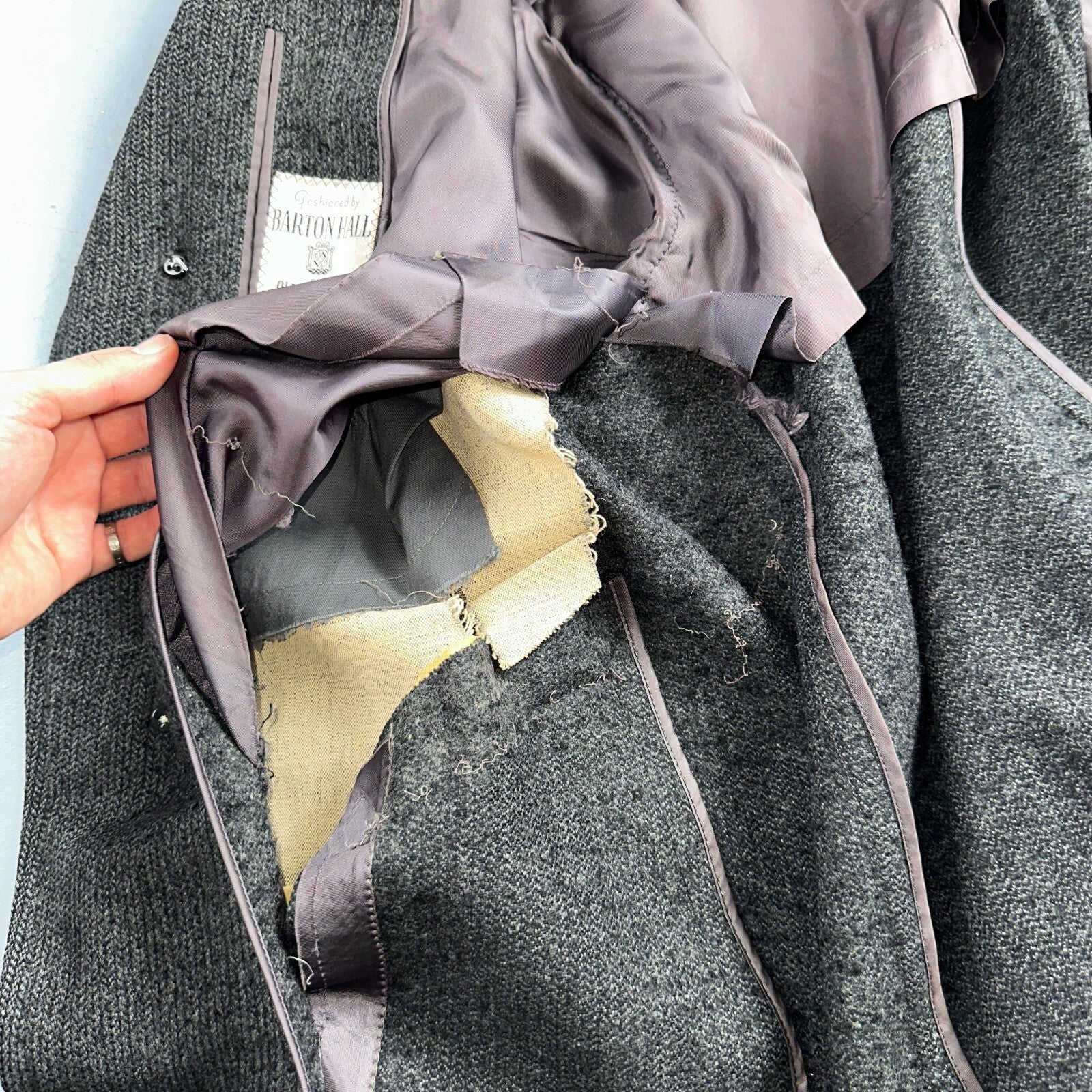 Vintage Barton Hall Coat Mens Gray Tweed Shabby Chic Wool 50s Union Made 1950s