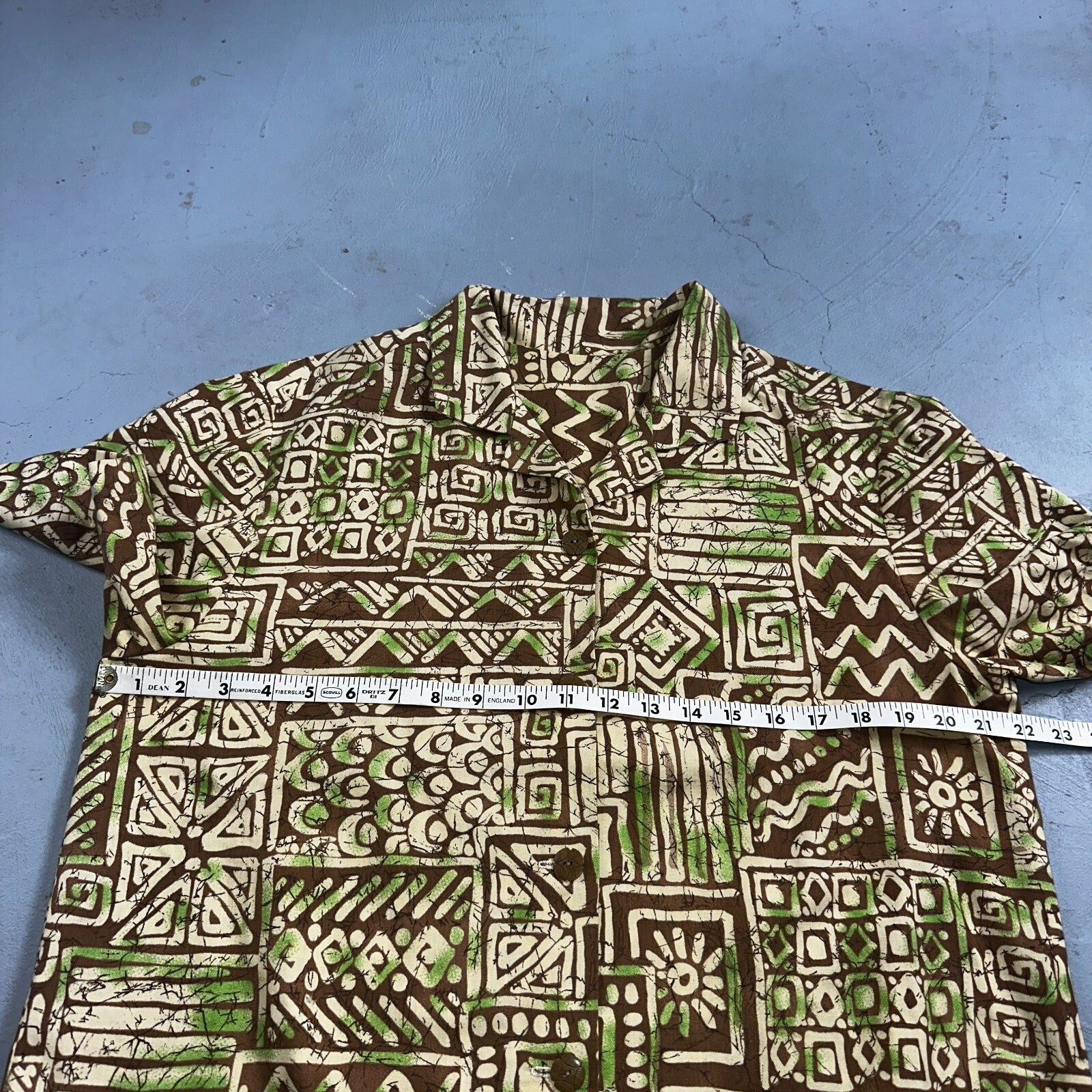 1950s Cotton Hawaiian Green Short Sleeve Button Down Shirt Rockabilly 50s Boxy