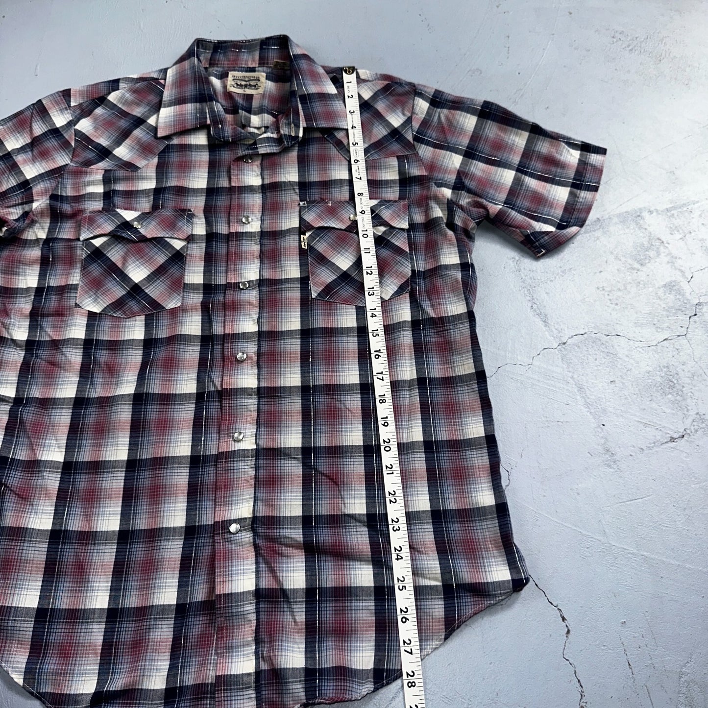 Levis VTG 1980s Pearl Snap Button Shirt Mens L Plaid 80s Cowboy Shirt Korea SS