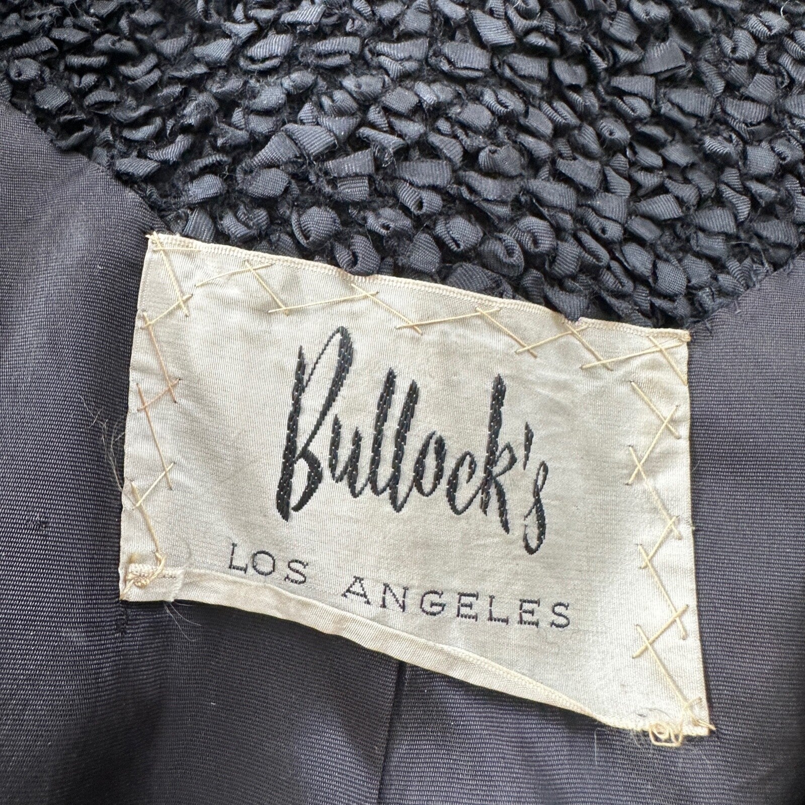 VTG 1960s Bullock’s Womens Shrug Coat Jacket Cute Fall Poly Black Rockabilly 60s