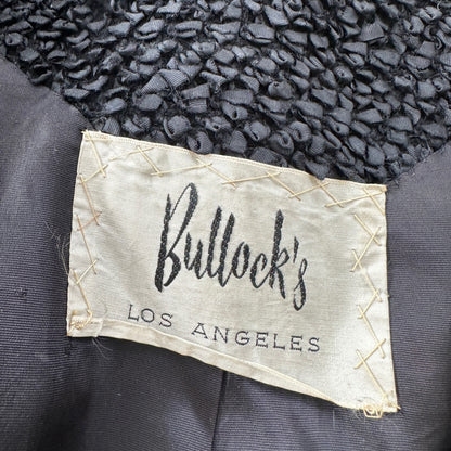 VTG 1960s Bullock’s Womens Shrug Coat Jacket Cute Fall Poly Black Rockabilly 60s