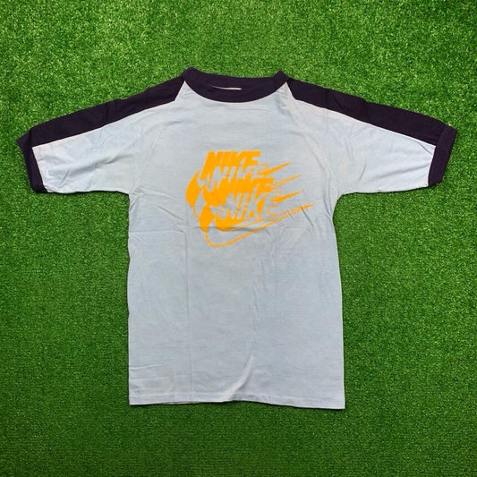 Nike Vintage T Shirt USA Rare Quad Swoosh Block Print Hike Pinwheel Oregon Japan