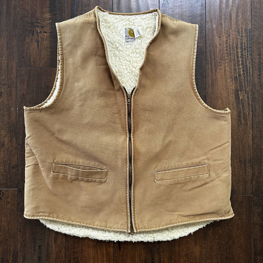 VTG 70s Carhartt Sherpa Lined Vest Mens XLT 6SVL Heavy Duck Canvas Hunting