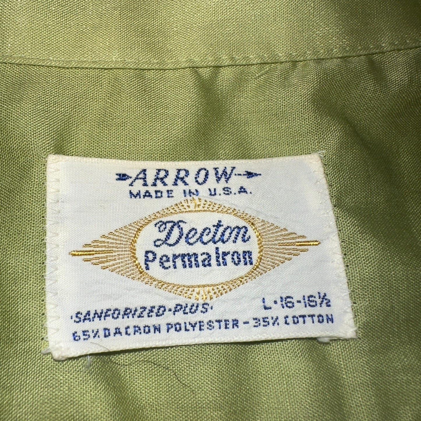 1960s Arrow Green Short Sleeve Button Down Shirt Rockabilly Sanforized Dacron