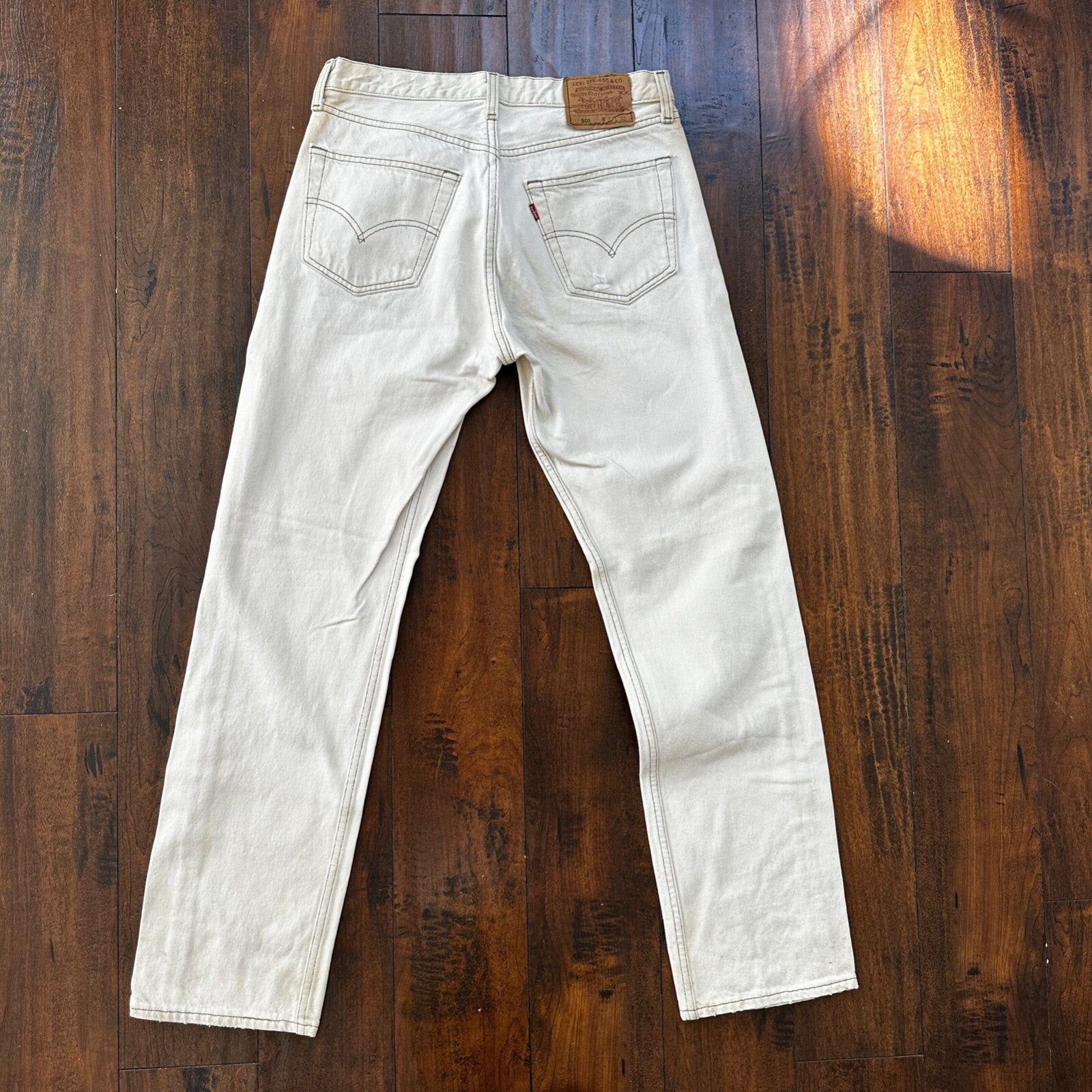 VTG 90s Levis 501 Button Fly 32x32 USA Tag Jeans Straight Wash White Act 30x31