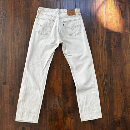 VTG 90s Levis 501 Button Fly 32x32 USA Tag Jeans Straight Wash White Act 30x31
