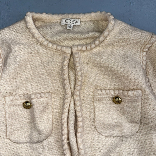 J. Crew Odette Lady Sweater Ivory Boucle Knit Gold Button Cardigan Jacket M
