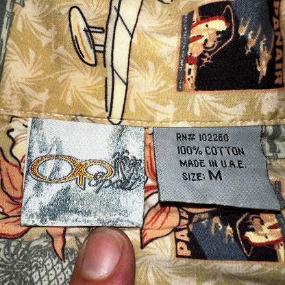 Vintage OP Ocean Pacific PANAIR Plane Hawaiian Men's Shirt Sz. M  Hula Girl