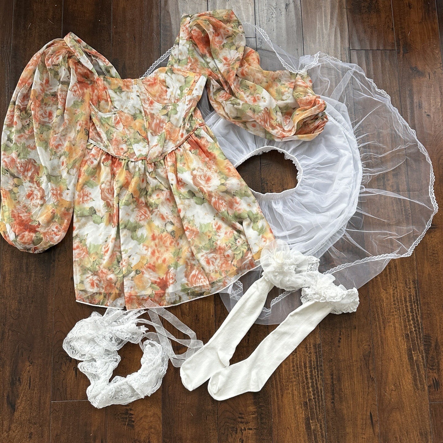 Floral Lantern Sleeve Mini Dress Hoop Skirt Halloween Sexy Vintage Style Hot