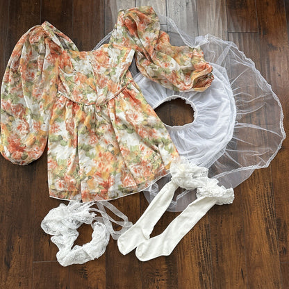 Floral Lantern Sleeve Mini Dress Hoop Skirt Halloween Sexy Vintage Style Hot