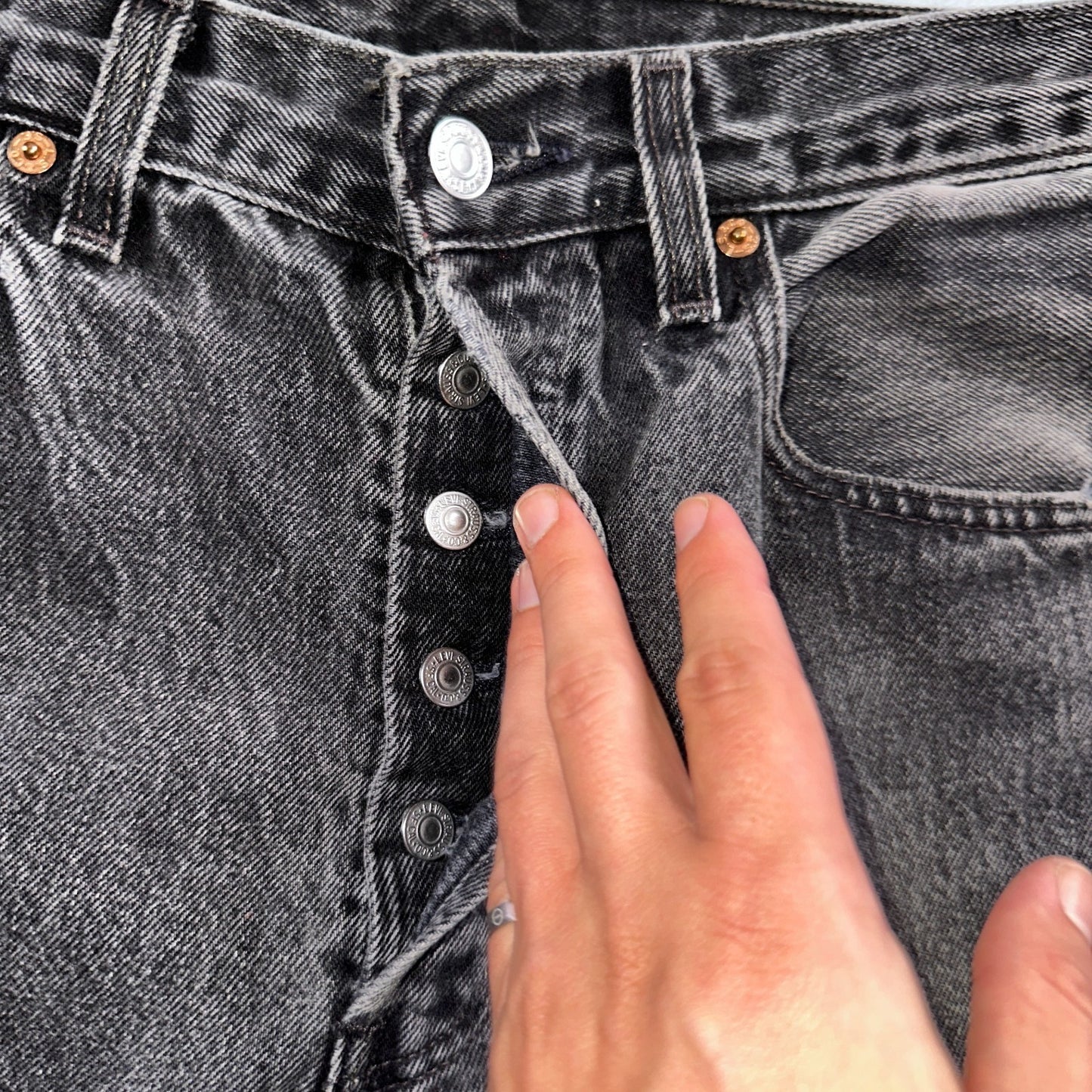 Levis 501 Vintage 90s USA XX Straight Leg Jeans Black Light Wash 32x36 Act 30x27