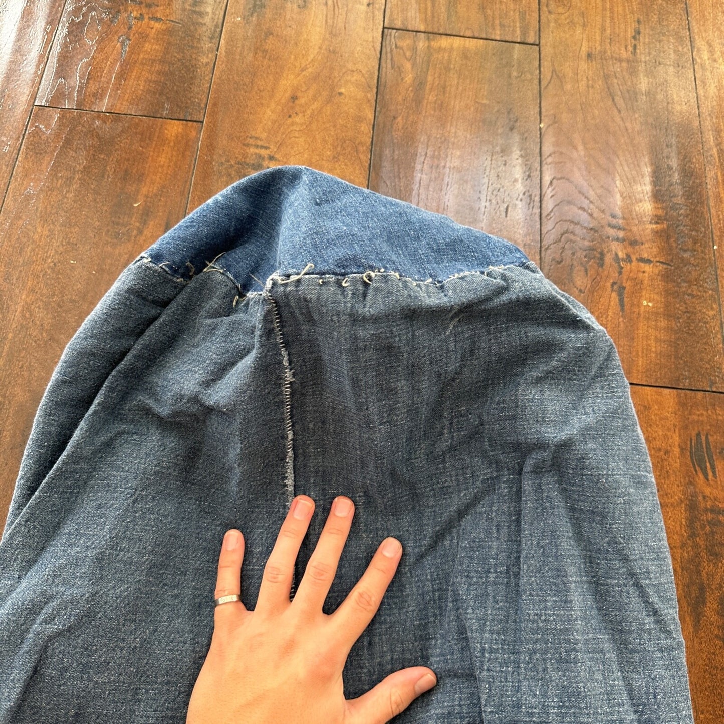 VTG WWII Indigo Denim Garment Laundry Bag Rare Military 1940s 40s 50s Thrashed