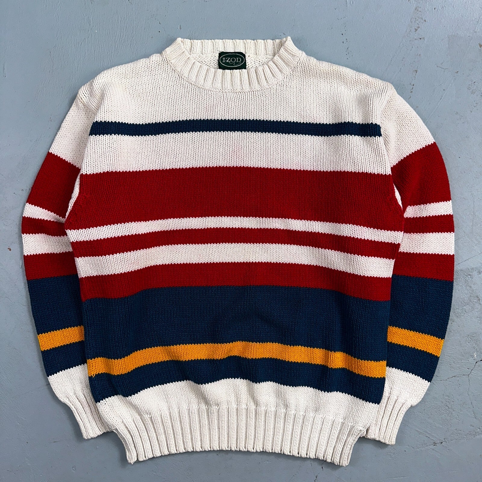 Izod VTG Sweater Mens L Striped Nautical Fisherman Yacht Club 80s 90s Geometric