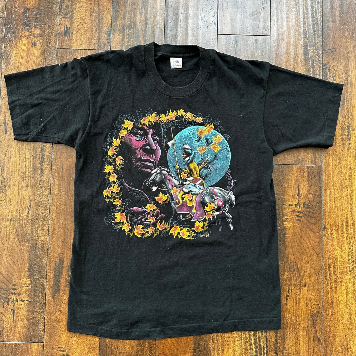 Native American Indian Horse Tribal Single Stitch Vintage T Shirt Moon Black Rap