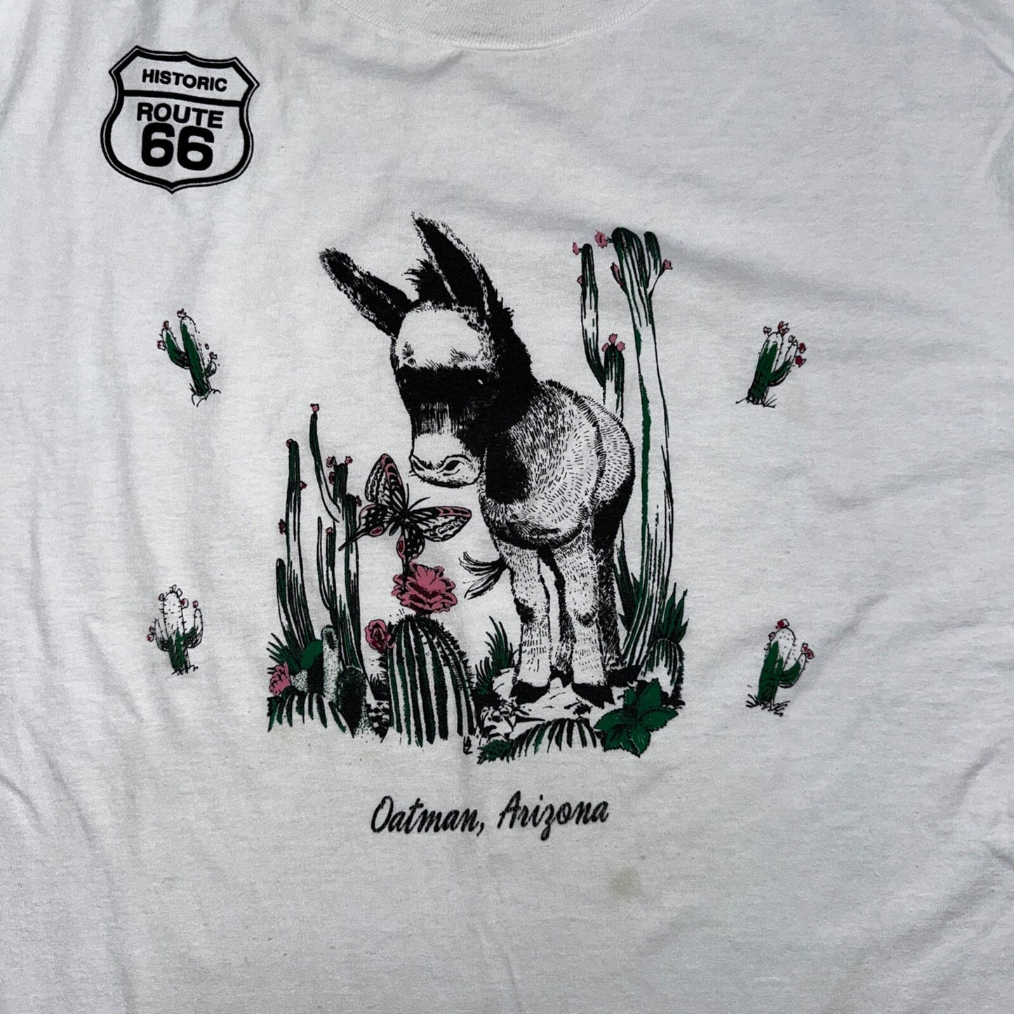 Oatman Arizona Route 66 VTG T Shirt Burro Cactus Flowers Route Cute Donkey Horse