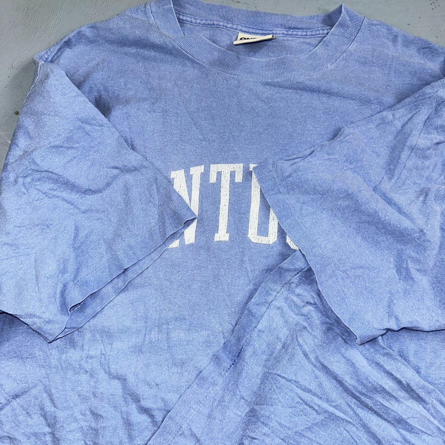 Oneita Nantucket VTG T Shirt USA Boston Simple Script Graphic Logo Light Blue
