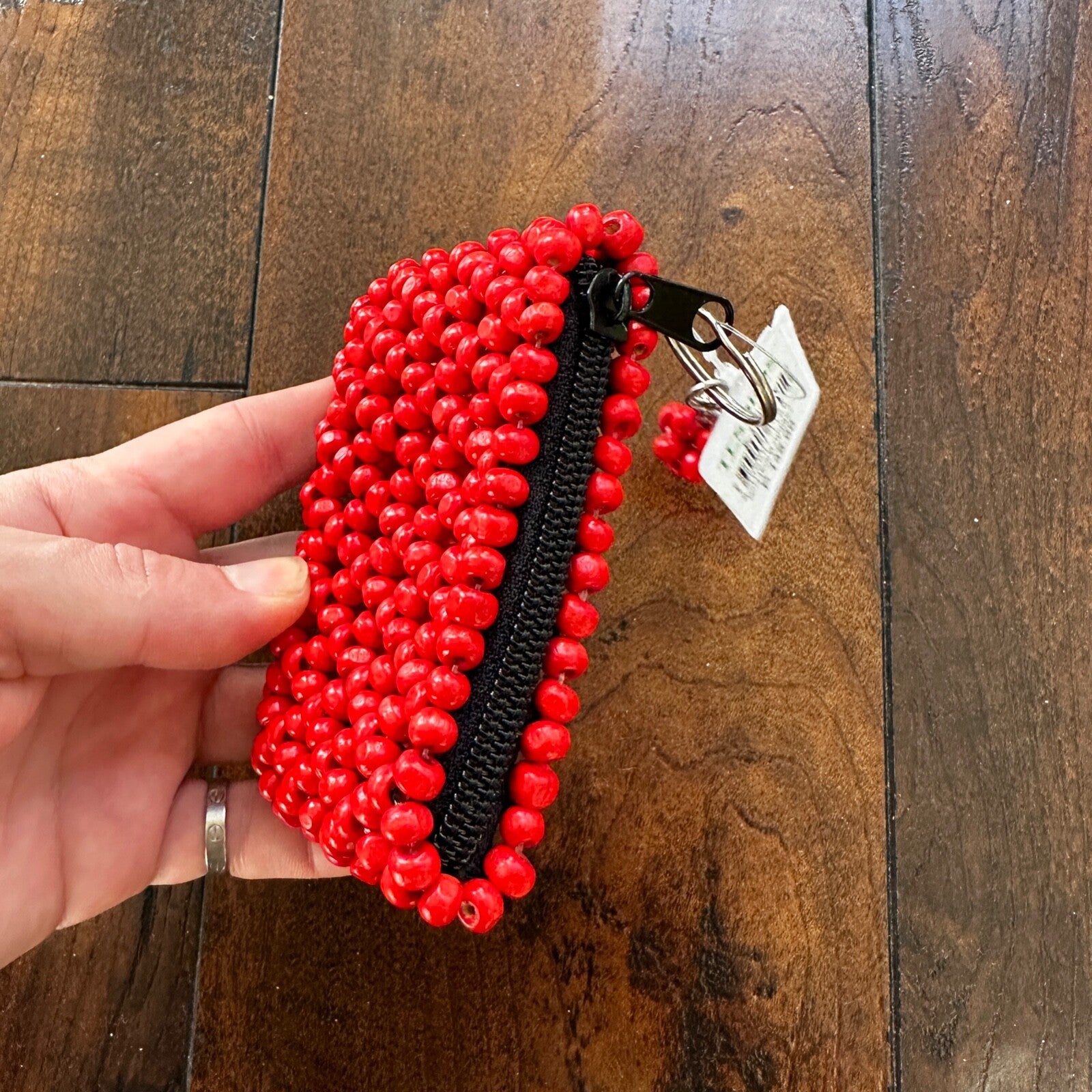 MAGID RED BEADED STYLE HANDBAG / PURSE Square Coin Filipino Tesoros