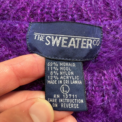 Vintage Purple 80s Sweater Mens L Mohair Vest Geometric Hippie Boho Wool