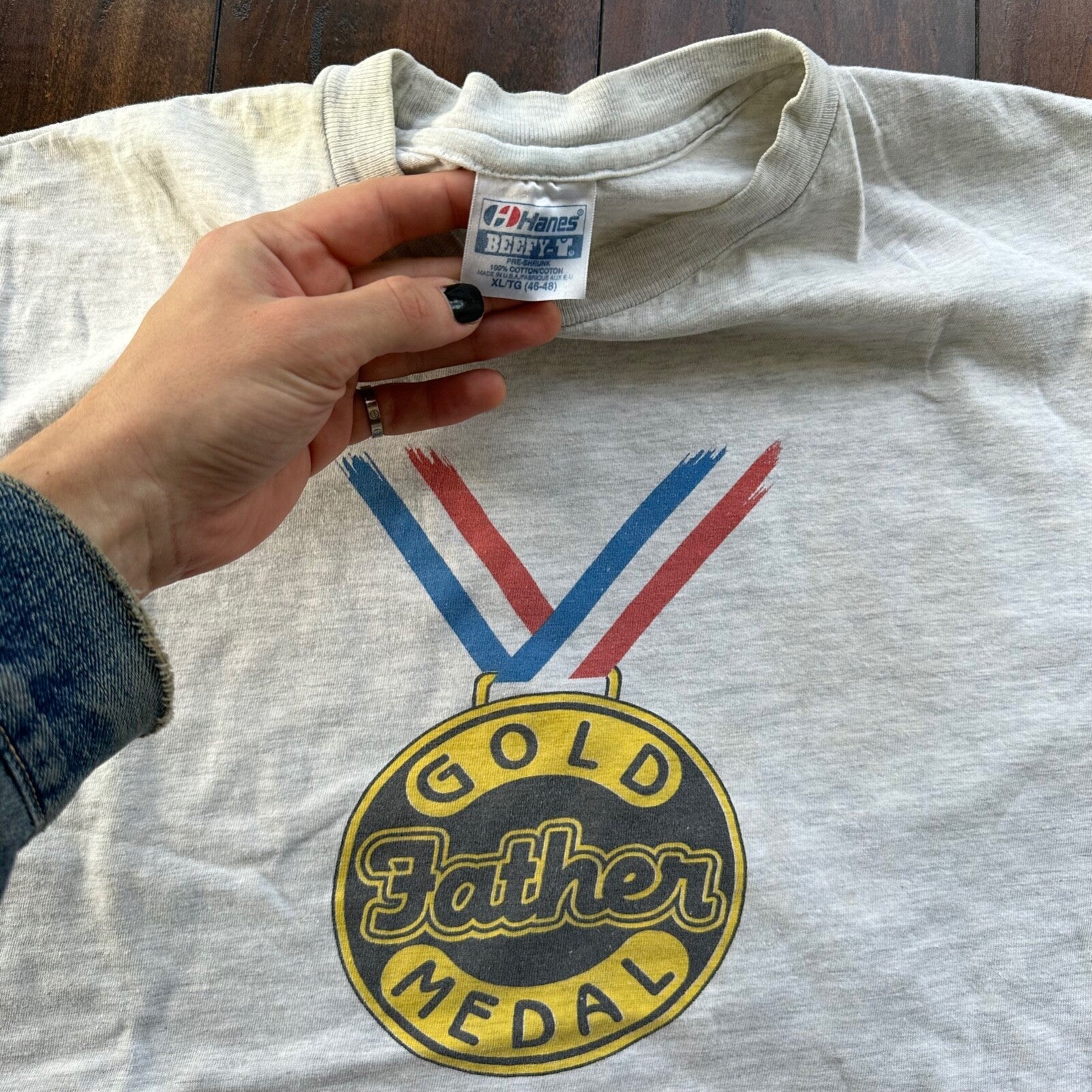 Father Best Dad Gold Medal Vintage T Shirt Funny Adult Love Parents Daddy Beefy