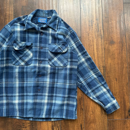 VTG USA Pendleton Board Shirt Mens M Virgin Wool Plaid Flannel Button Up Blue