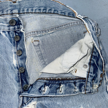 Levis 501 Vintage 80s Redline Selvedge USA XX Jeans Light Wash Thrashed Ac 28x26
